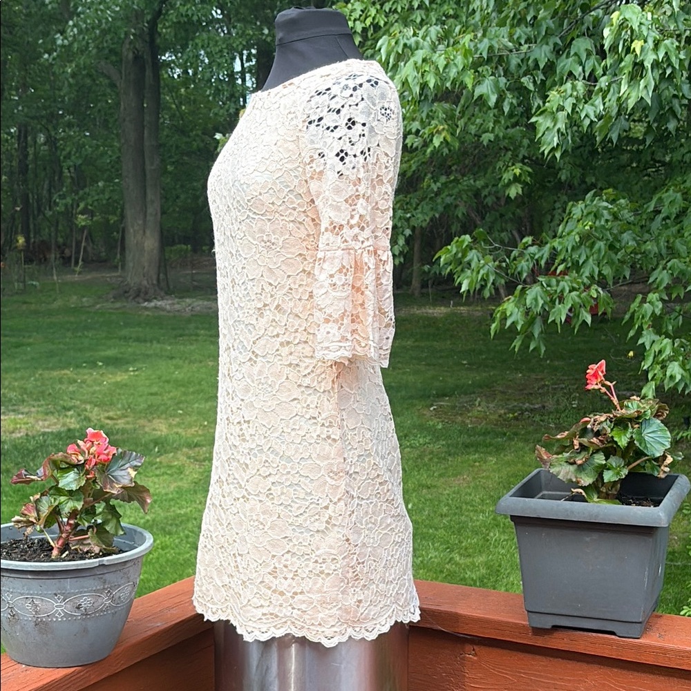 Vince Camuto Cream Long Sleeve Dress, Lace outer fabric. - Picture 2 of 14